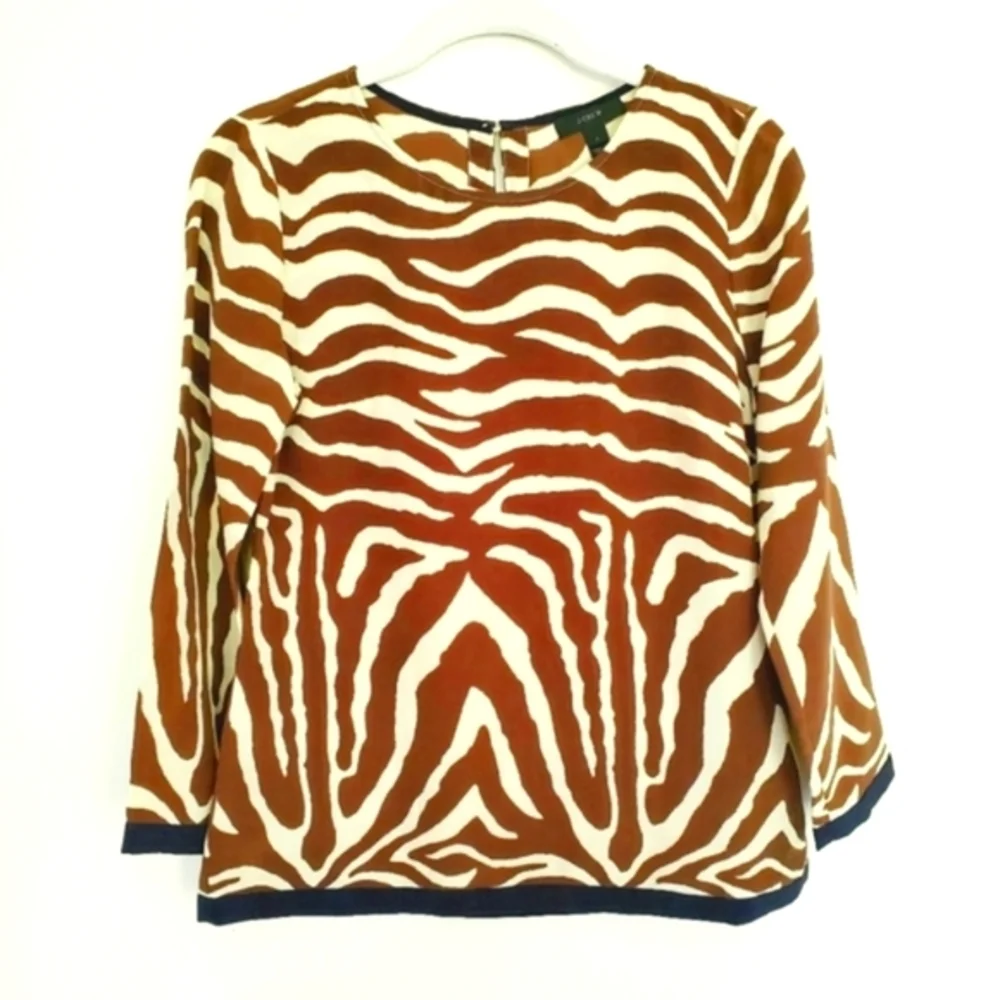 J. Crew Zebra Print Silk Top Women Size 0